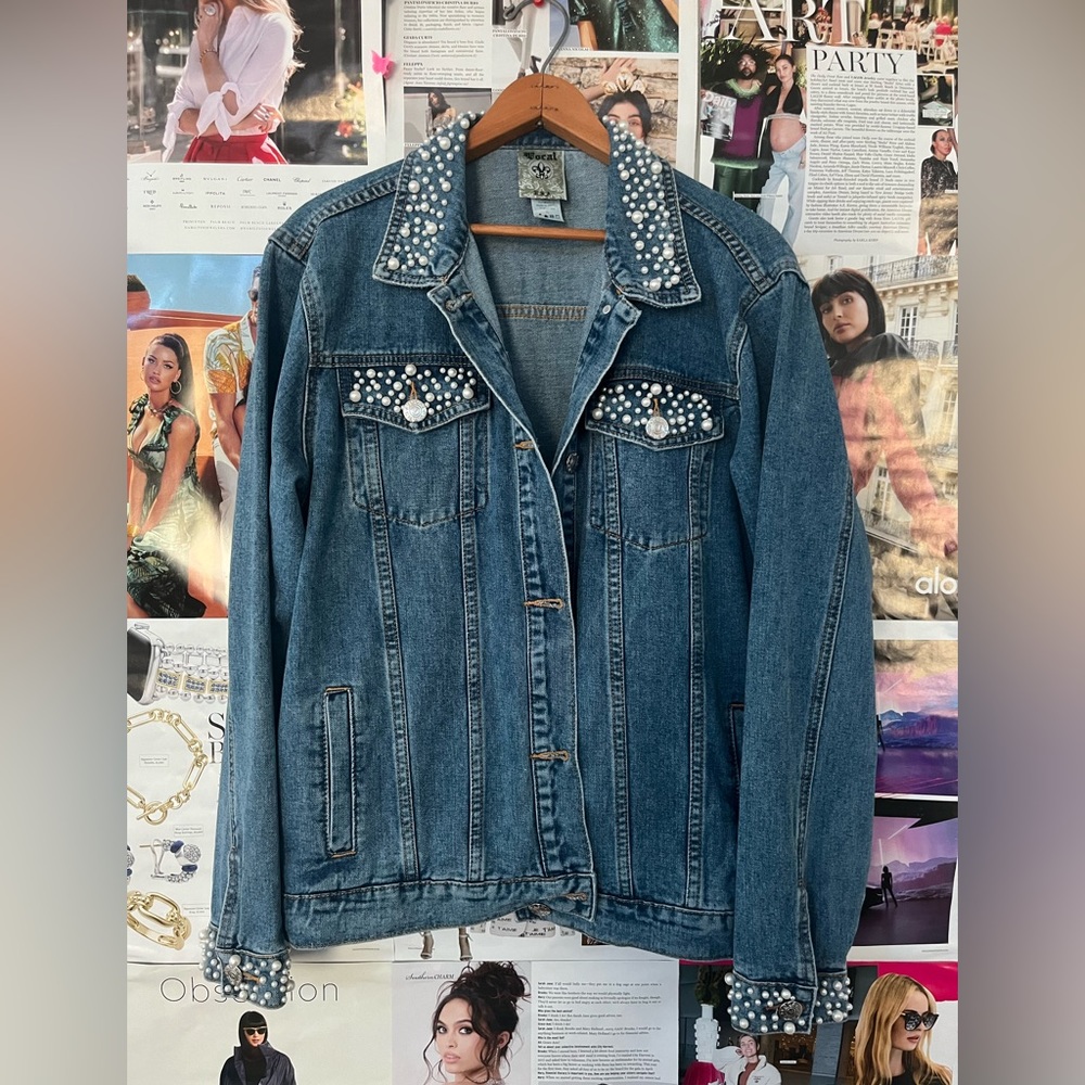 Vocal 1 Denim Pearl Studded Jacket
